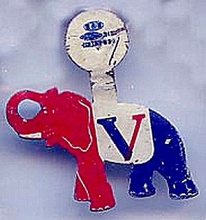 Vintage Republican Party Elephant Metal 'V' Pin   (Image1)