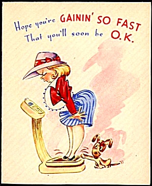 Gainin' Fast: Puppy, Woman On Scale, Get Well, Wwii Era Marchant Greeting