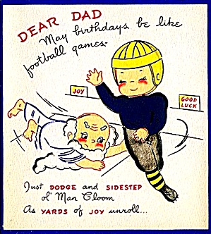 Comic Football Birthday Card for Dad; Father Time; CASTLECRAFT; WWII Era Unused Card (Image1)