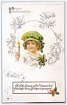 1914 Cute Child, Hat, Candle and Holly Greeting
