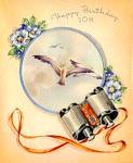 Happy Birthday Son; Binoculars, Birds, Flowers;  WW2 Unused Card