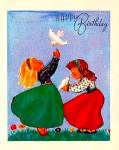 Little Girls, White Birds, Birthday Love: WWII era Greeting Card