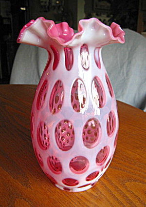Fenton Opalescent Cranberry Vase