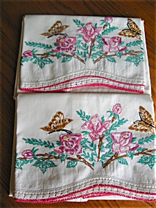 Embroidered Roses and Butterflies Pillowcases (Image1)