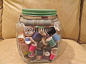 Green Vintage Jar & Thread Spools