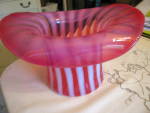 Click here to enlarge image and see more about item hatvase9014: Huge Opalescent Cranberry Optic Hat Vase