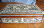 Click here to enlarge image and see more about item mopbox100909: Vintage MOP Inlay Box