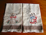 Click here to enlarge image and see more about item towels112006a: Two Vintage Embroidered Linen Towels