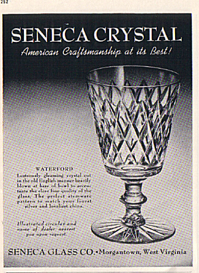 1952 Seneca Glass Crystal Waterford Ad