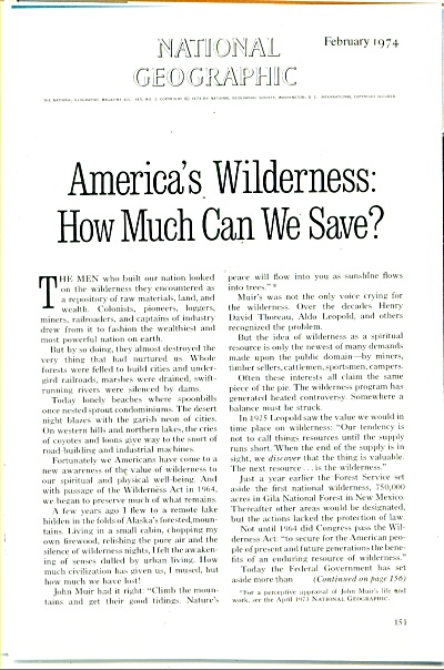History: America's Wilderness:how Much Save?