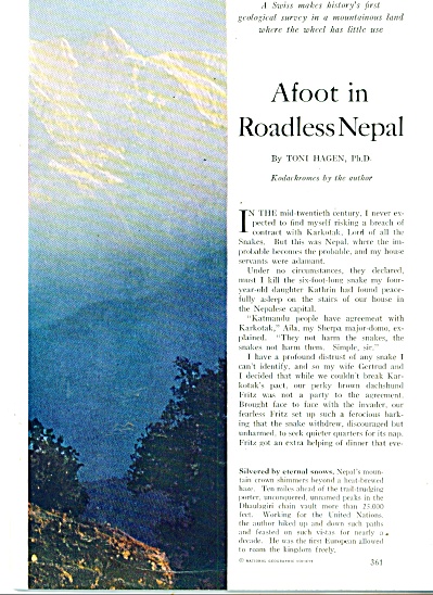 A Foot In Roadless Nepal Story - 1960