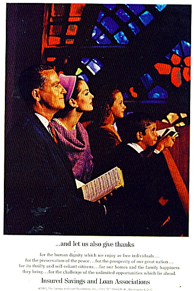 1963 Insured Savings Loan Assn Ad Family Praying Church