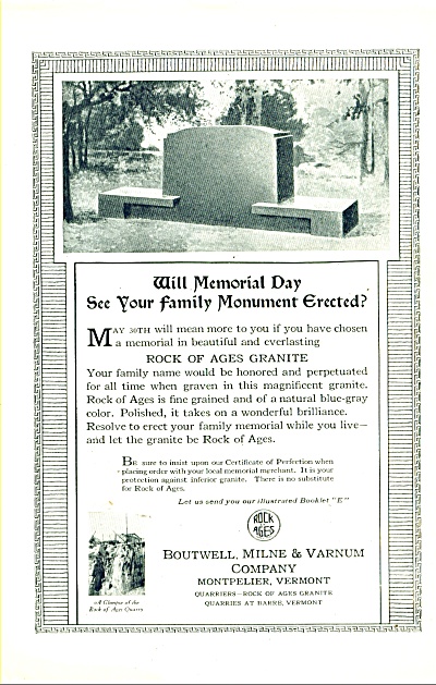 Boutwell, Milne & Varnum Monument Co. Ad 1925