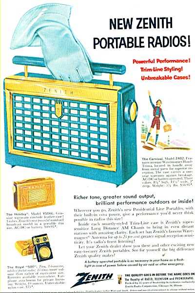 1956 Zenith Transistor Radio Ad Z402 Y506l ++