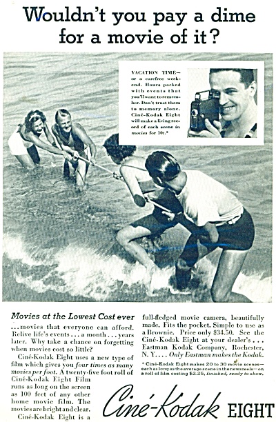 1935 Cine Kodak Eight Camera Ad - Bathing Couples Ocean