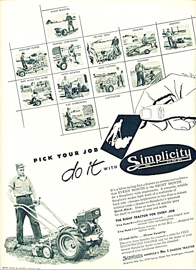 1952 - Simplicity Garden Tractors Ad