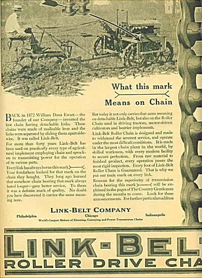 1919 Link Belt Vintage Tractor Ad