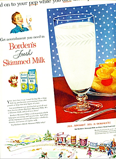 Borden's Fresh Skimmed Milk Ad 1953