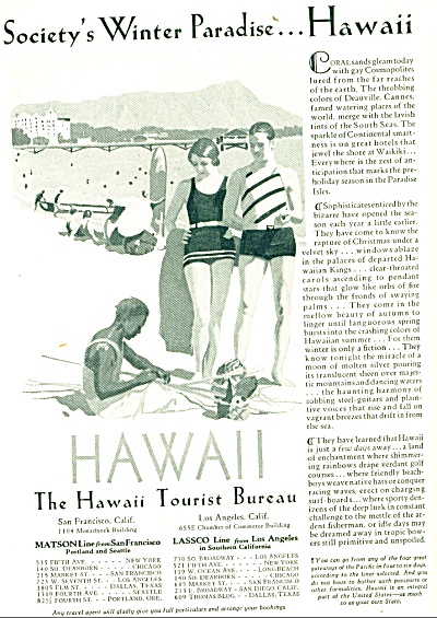 1929 - Hawaii - Winter Paradise Ad