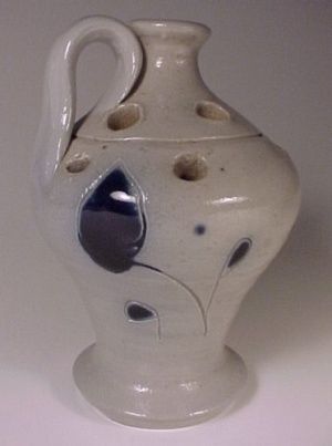 Salt Glazed Stoneware Pottery Jug Flower Frog W Cobalt