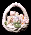 Click to view larger image of Porcelain Pink Pigs Piggy in a Basket Figurine Nib New (Image2)