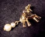 Click to view larger image of Vintage Horse Pin Brooch Faux Pearl Rhinestone Goldtone (Image2)