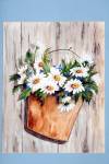 Water color painting of a bucket on a fence filled with daisies and greens.  This framed painting measures 19 1/2 x 23 and the inner mat dimensions are 10 1/2 x 13 1/2.  Buyer pays shipping and insurance.
