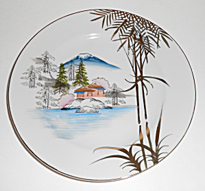 Japan Porcelain China Hand Decorated Mt Fuji Bamboo Plt (Image1)