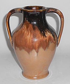 American Art Pottery Twin Handle Mottled Brown Vase