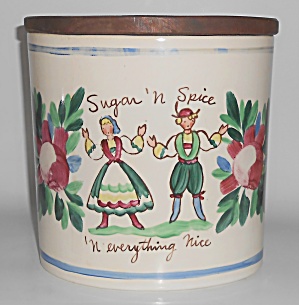Bauer Pottery Floral Decorated Motto Canister W/Lid (Image1)