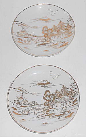 Kutani China Porcelain Gold Countryside Mt Fuji Birds