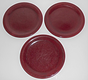 Tomeoni Pottery Calif Ware Burgundy Set/3 Bread Plates