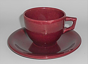 Tomeoni Pottery Calif Ware Burgundy Coffee Cup & Saucer