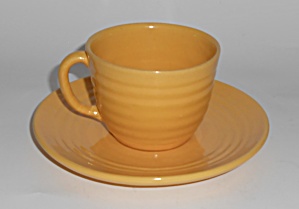 Vintage Bauer Pottery Ring Ware Yellow Punch Cup & Sau