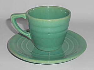 Garden City Pottery Ring Green Cup & Saucer Set