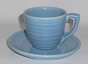 Bauer Pottery Ring Ware 3rd Period Lt Blue Cup & Saucer