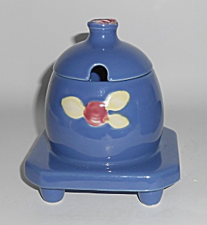 Vintage Coors Pottery Rosebud Blue Honeypot W/lid