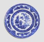 Vintage Flow Blue China Pearl Stoneware Temple Fruit Bo