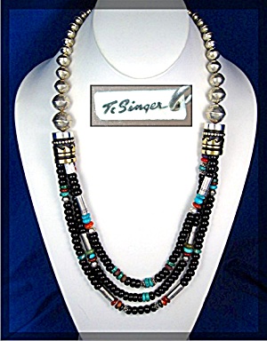 Tommy Singer Rip Sterling Silver Gold Jet Turquoise