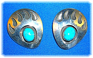 Navajo Turquoise Sterling Silver Signed  SJ  Clip Earri (Image1)