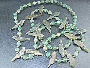 Jade Carved Birds Jadeite and Silver Beads Necklace (Image1)