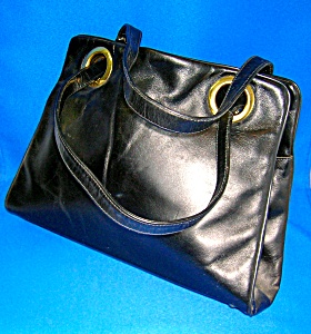 Vintage Black Leather 3 Compartment Purse Bag (Image1)