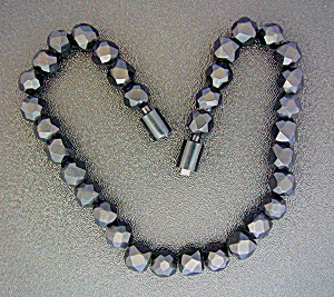 Bakelite Black Faceted 16 Inch 50s Necklace