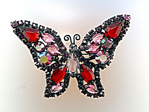Brooch Weiss Cranberry Crystals Butterfly
