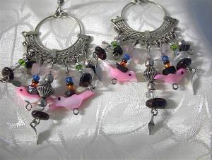 Silvertone Rose Quartz Bird Earrings (Image1)