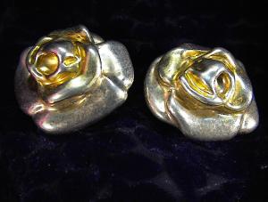 Earrings Sterling Silver With Gold Flower Clips