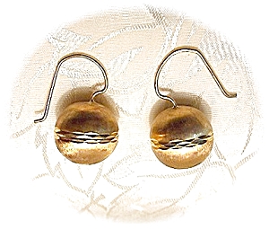 10k Gold Bauble Ball Diamond Cut Hook Earrings
