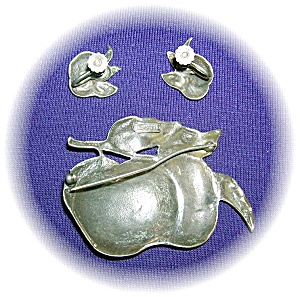 Gumps Sterling Silver Brooch & Earrings Cini