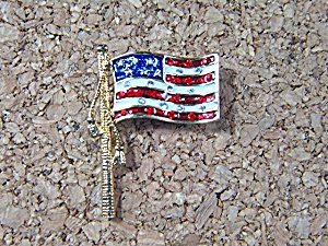 Enamel Goldtone USA Rhinestone Flag Pin Lapel Button (Image1)
