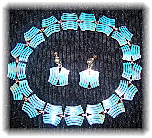 Necklace Sterling Silver Blue Enamel Earrings Mexico (Image1)